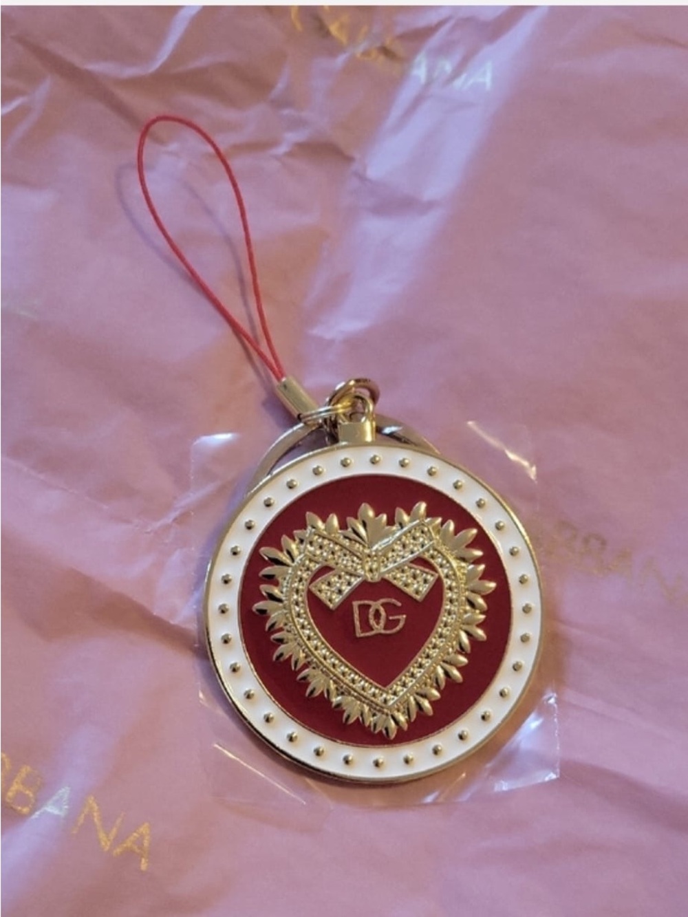 Dolce & Gabbana Red and White Heart Medallion Charm with Gold
Accents - Picture 2 of 9